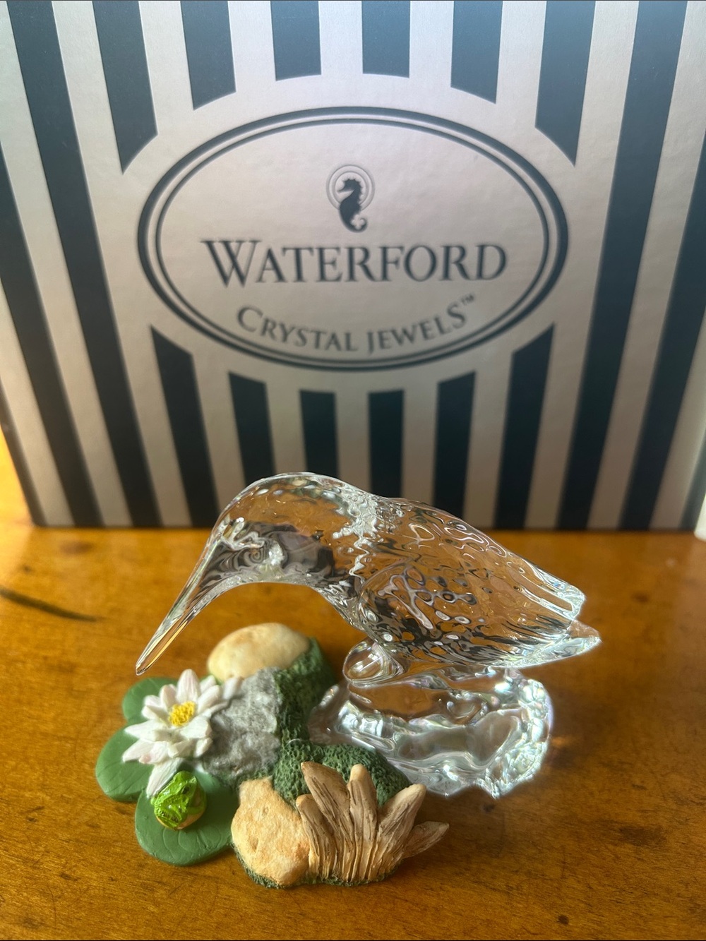 Waterford Clear Crystal Kingfisher Figurine with Green and White Accents